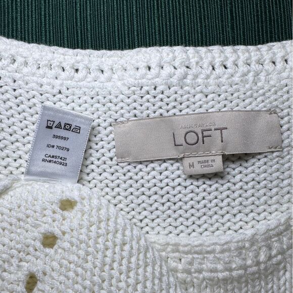 Ann Taylor Loft White Short Sleeve Sweater Blouse Top Shirt Tunic Size Medium - Picture 6 of 7